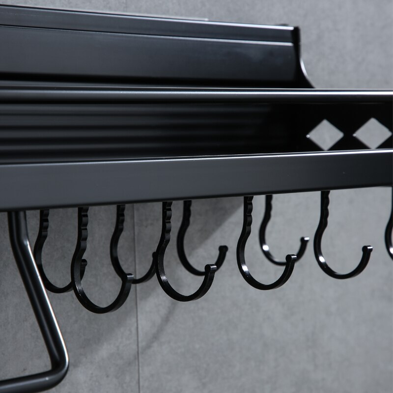 Portaherramientas de aluminio negro, 40cm, con gancho, utilizado para accesorios de cocina, estante, suministros de cocina