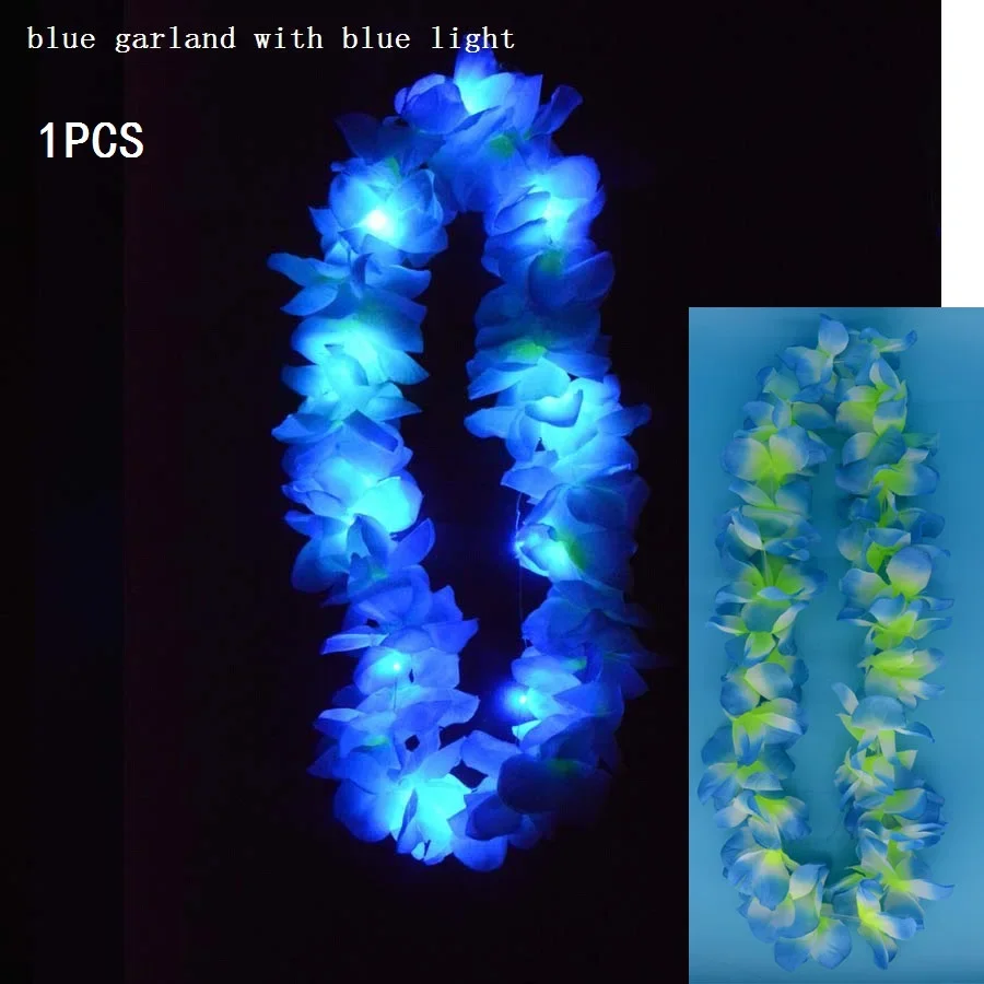 1 Uds. Collar de Lei de flores iluminadas hawaianas para mujer y niña, guirnalda de Hula, disfraz hawaiano de boda, Tropical Luau Glow: Verde menta