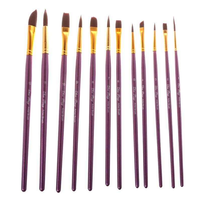 Art 12Pcs/Set Paint Brush Set and Palette With Carrying Case for Watercolor Brush Oil Acrylic Drawing Painting Nylon Hair
