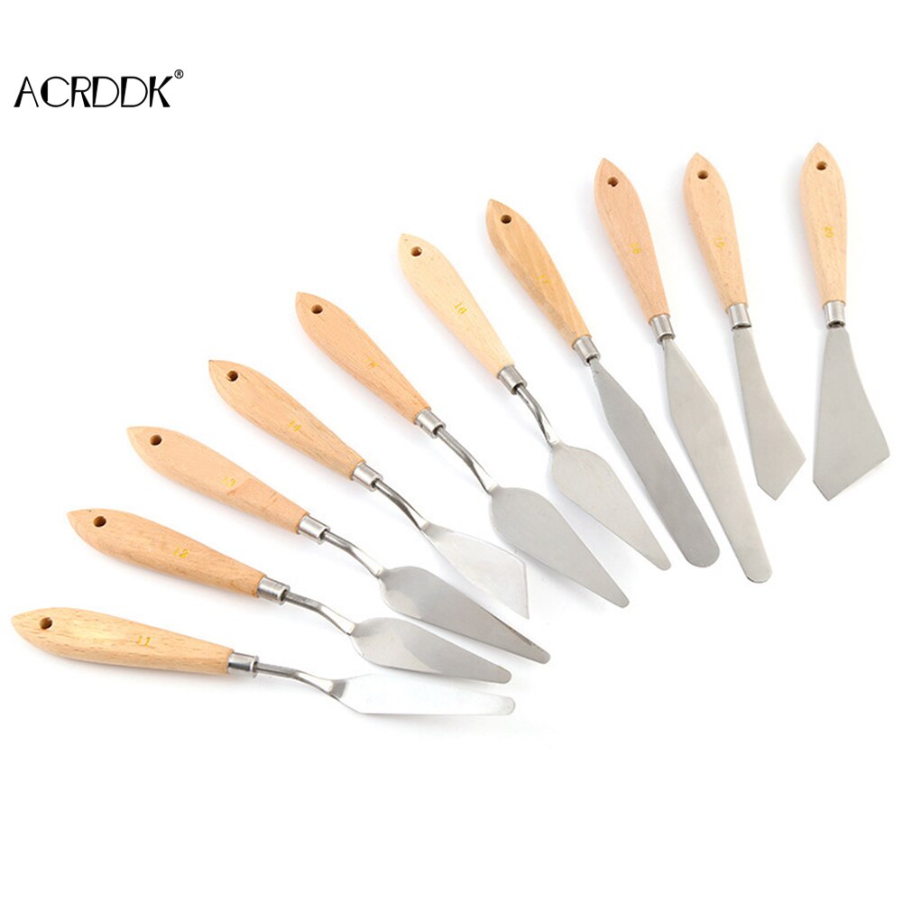 Palette Knife Painting Stainless Steel Spatula Palette Knife Oil Paint Metal Knives Wood Handle DF