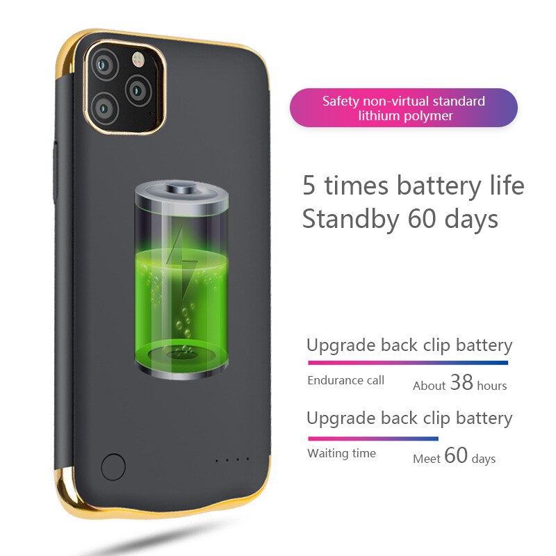 Etui na ładowarki do iPhone 11 Pro Max etui do ładowania do iPhone 11 etui na baterie 6000mah Back Clip szybka ładowarka pokrywa czarna