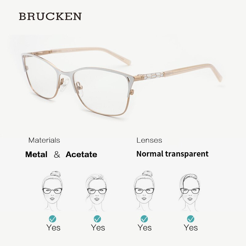 Metallikehykset, naisten optiset lasit, valkoiset kissansilmäkehykset, naisten silmälasit #twm 7554 c 4