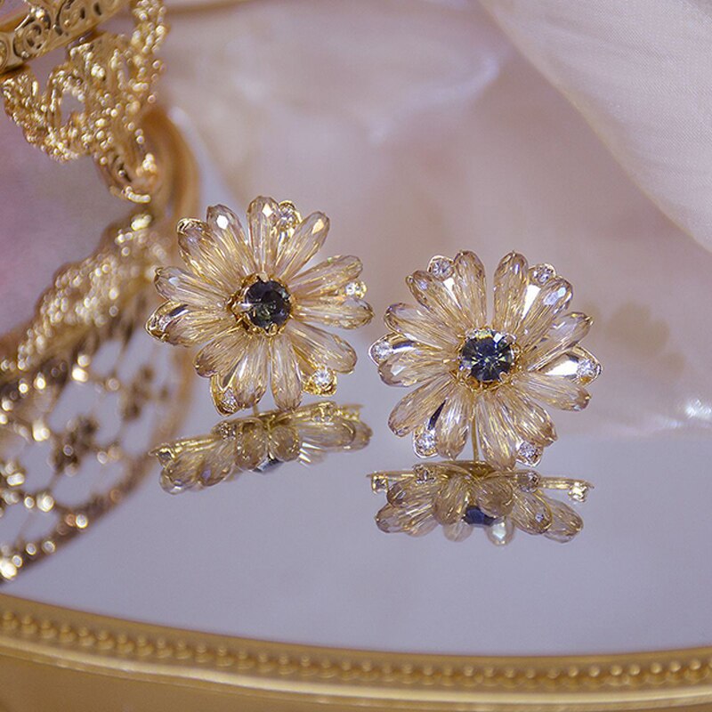 2022 neue Koreanische Luxus Kristall Zirkon Blume Zucht Ohrringe Für Frauen Elegante Metall Gold Ohrringe Mädchen Partei Schmuck: Stil5