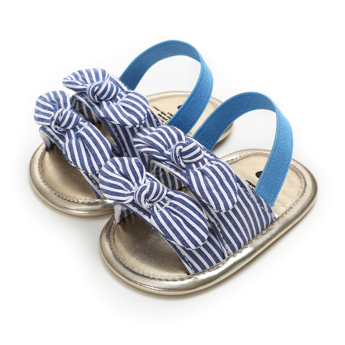 Spädbarn bebis flicka sandaler prinsessa prickiga plattor mjuka halkskyddade bomullssula sommar spjälsäng toddler sandaler  fd02897145: Blå rand / 0-6 månader