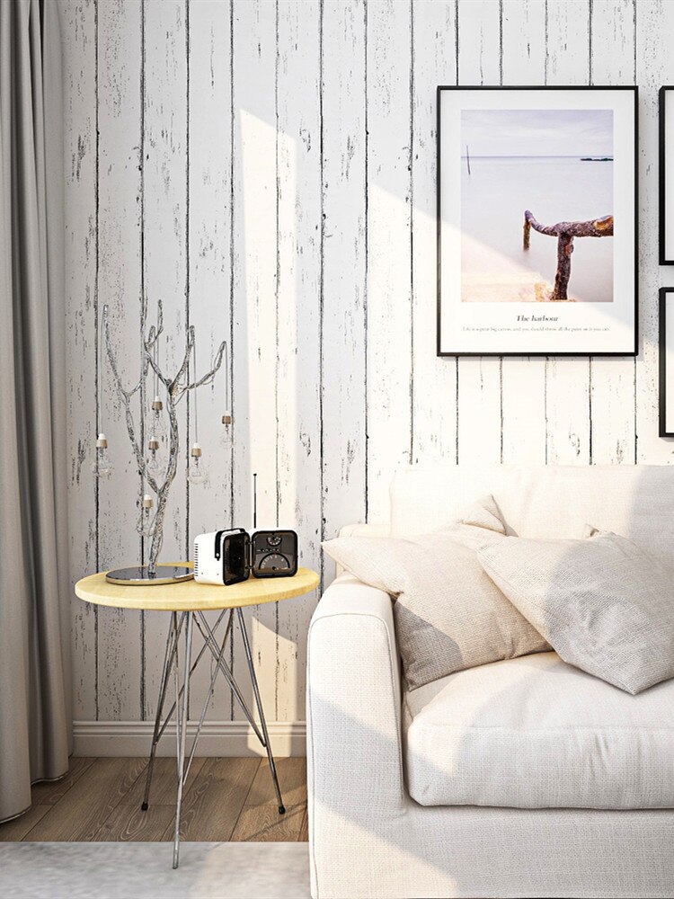 LUCKYYJ-papel tapiz autoadhesivo de vinilo para decoración de pared del hogar, papel tapiz extraíble de madera blanca para dormitorio infantil