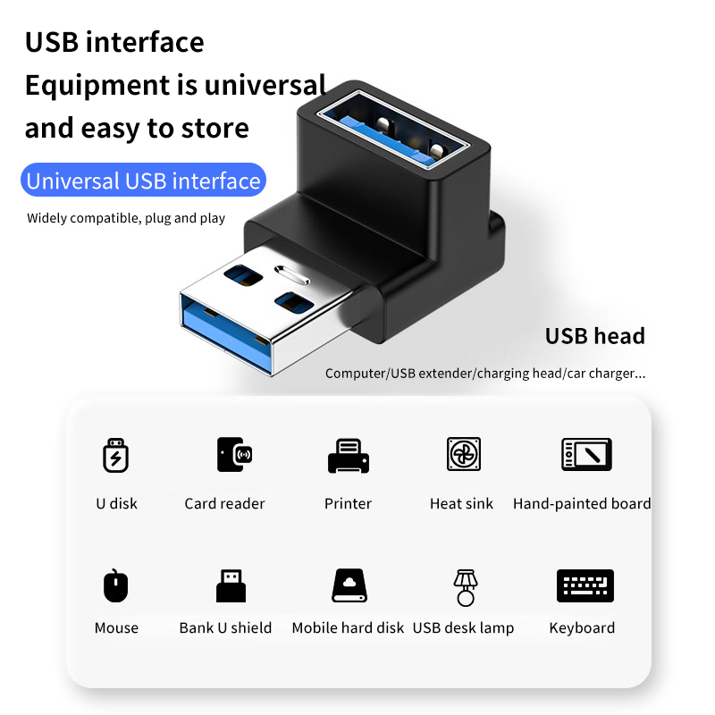 NNBILI 90 Przedłużacz USB 3.0 pod kątem prostym Kolanko w górę Złącze USB 10 Gb/s do komputera PC Przedłużacz wtyczki męskiej na żeńską