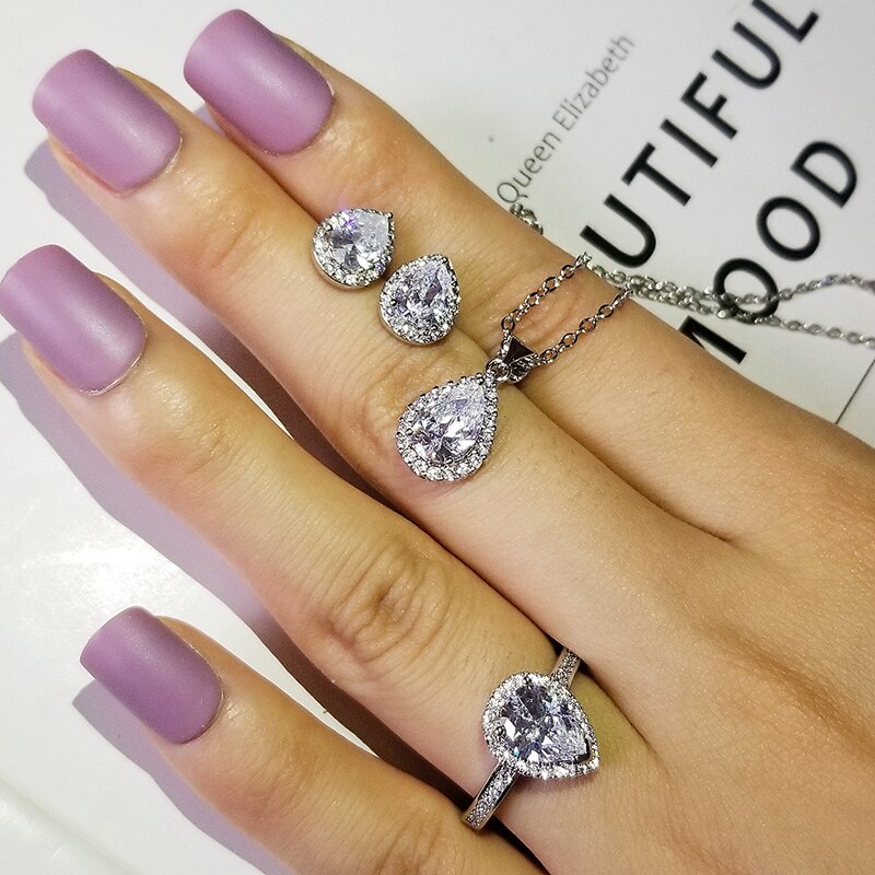 de Navidad para novias, dos , Plata de Ley 925 auténtica, pera, compromiso, boda, joyería nupcial, J1517