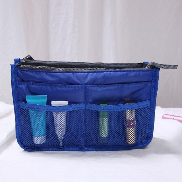 Multifunctionele Organizer Insert Bag Vrouwen Nylon Travel Organizer Insert Handtas Portemonnee Grote liner Lady Make-Up Cosmetische Bag: Blue