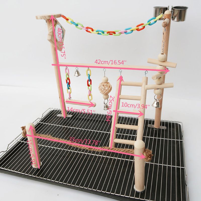 Espejo con pájaro loro soporte de juego Cockatiel parque infantil perca de madera escalera de gimnasio alimentador tazas columpio escalada ejercicio juguetes suministros para mascotas