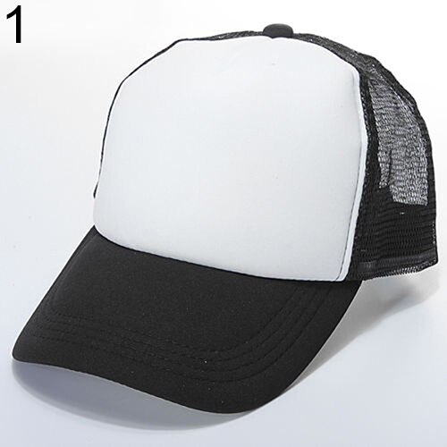 Unisex Trucker Cap Baseball Mesh Adjustable Hats: White Black