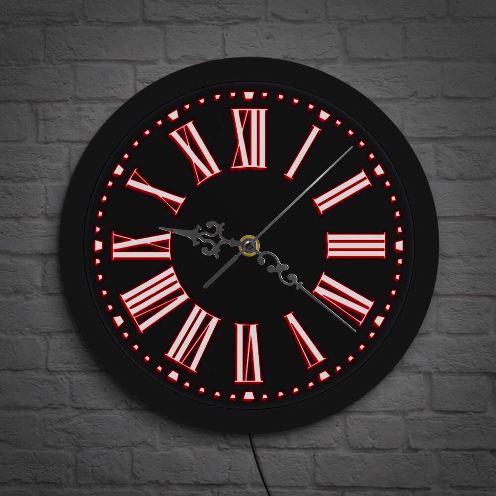 Modern Romeinse Cijfers Vintage Wandklok Led Backlight Lichtgevende Romeinse Cijfers Verlichte Wandklok Horloge Slaapkamer Night Lamp