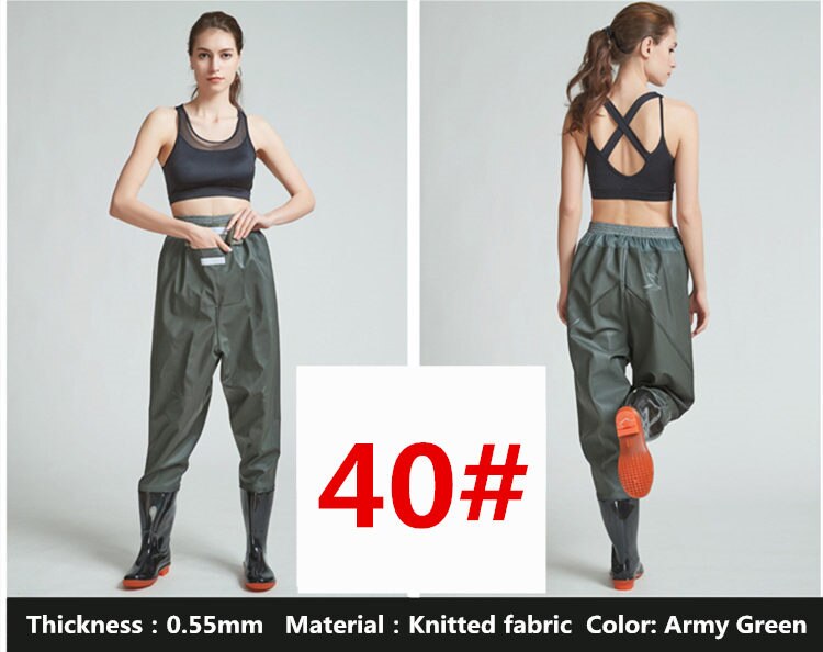 Højspring 0.55mm udendørs fiske waders støvler pvc vandtæt strikket stof mesh talje åndbare jagt fiskeri waders bukser: Grøn -40