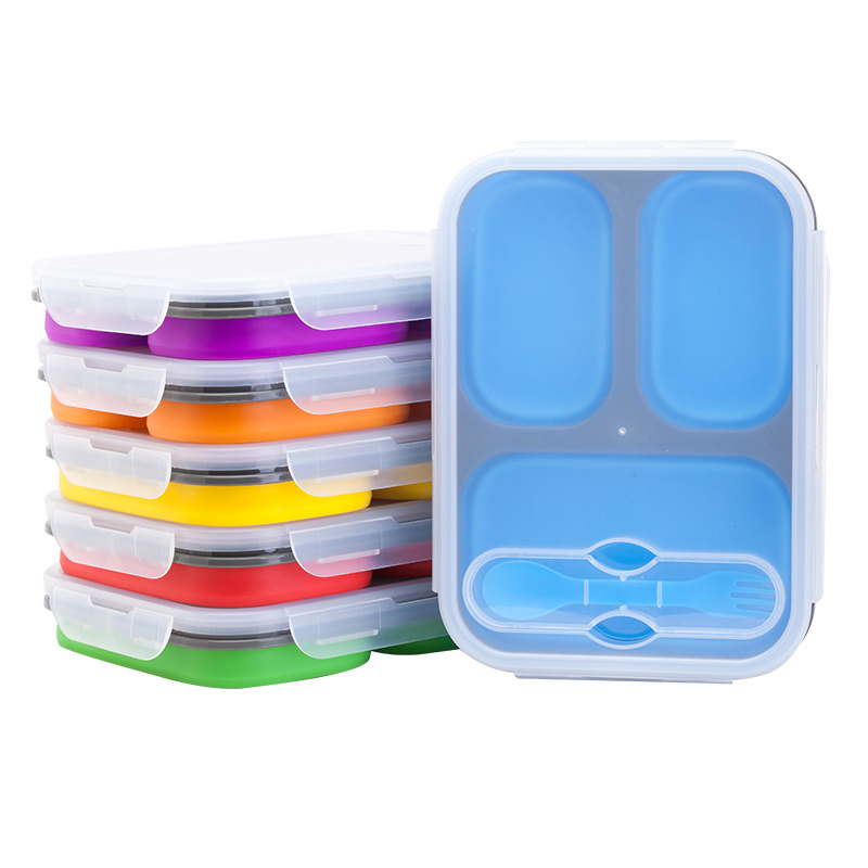 1100ML Silicone Inklapbare Draagbare Lunchbox Grote Capaciteit Kom Lunch Bento Box Magnetron Vouwen Lunchbox Milieuvriendelijke