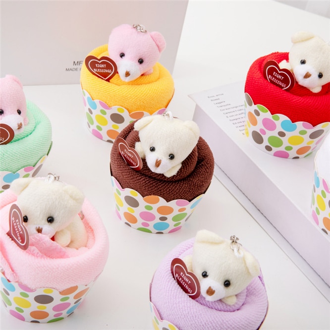 Toalla de cara con forma de pastel con oso encantador, Toalla de baño de fibra Natural ecológica, toalla de mano para bebé, de boda, 10 juegos