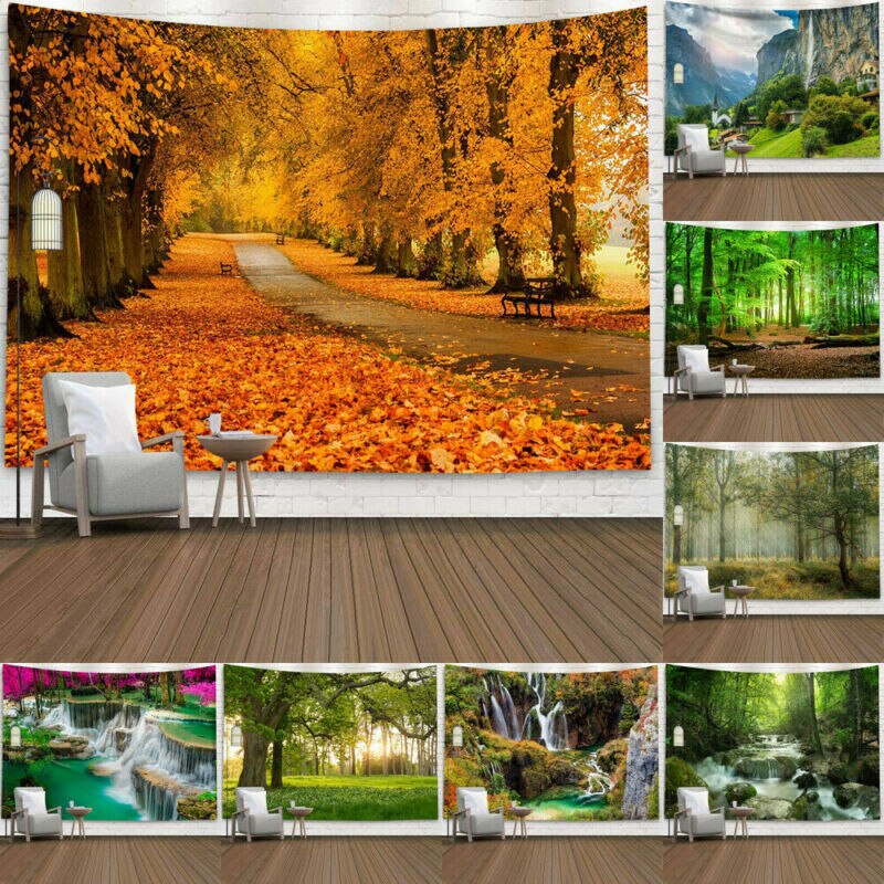 Tapiz de Río y bosque, colcha colgante de pared, colcha Hippie gitana, funda decorativa para el hogar