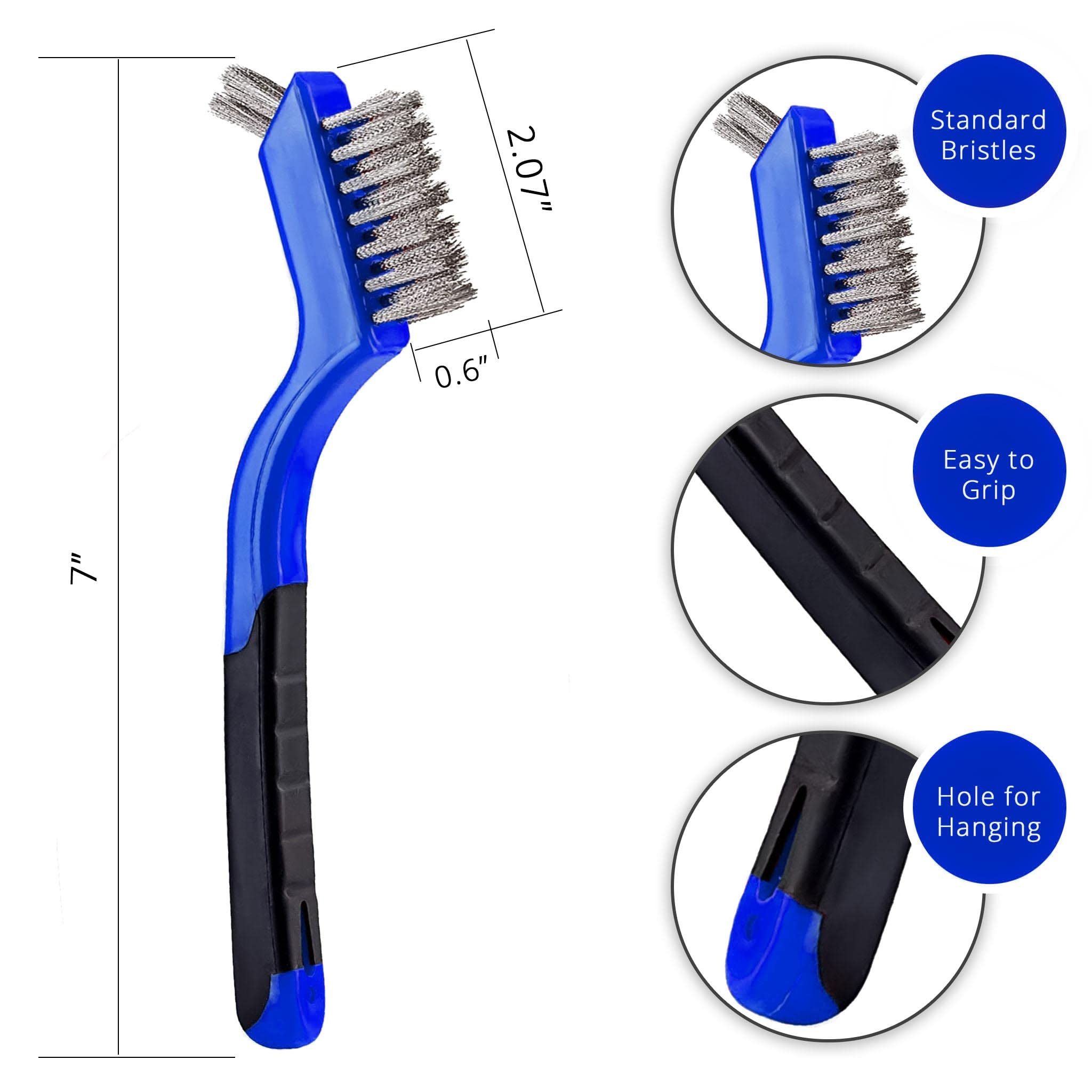 3Pcs Wire Brush Set, Wire Brushes for Cleaning Rust Removal，Brass/Nylon/Stainless Steel Brush with Curved Handle Grip