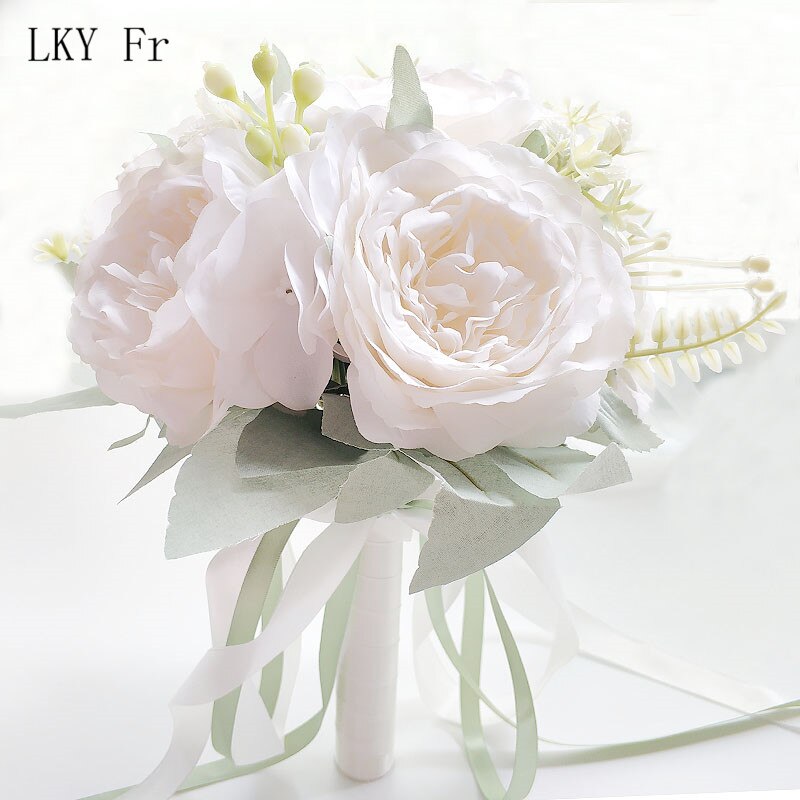 LKY Fr Hochzeit Strauß für Braut Brautjungfern Weiß Braut Blumensträuße Blumen Lila die Seide Pfingstrosen Hochzeit Strauß Hochzeit Liefert