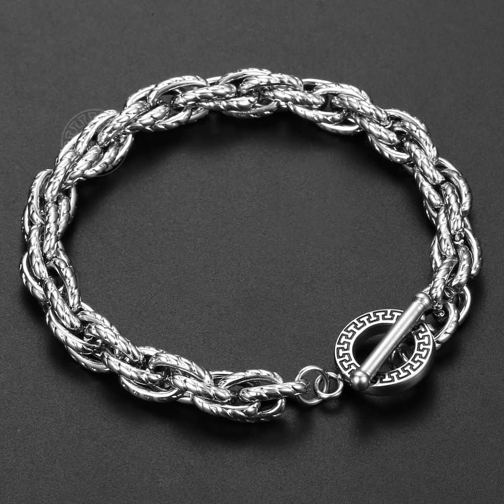 6mm Gold Filled Stainless Steel Bracelet For Men Women Twisted Cable Link Chain Toggle Unique Jewelry TBS012