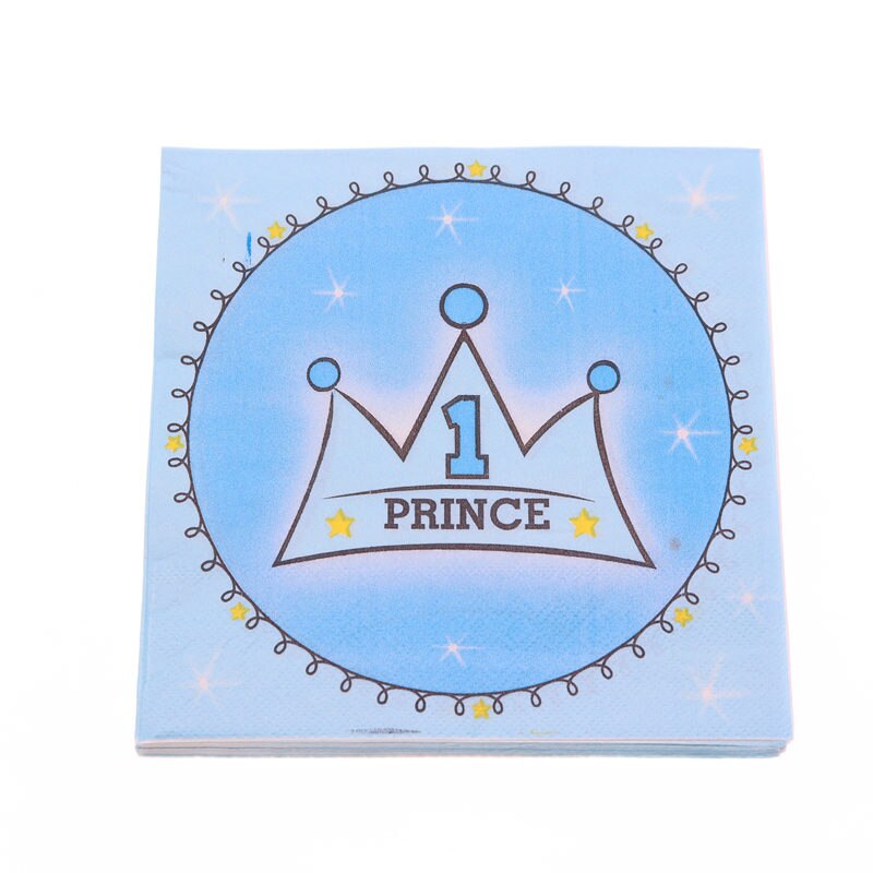 Bleu Prince couronne thème fête d'anniversaire assiettes tasses pailles mariage bébé douche décorations drapeau fournitures vaisselle jetable ensemble: Napkin 20pcs