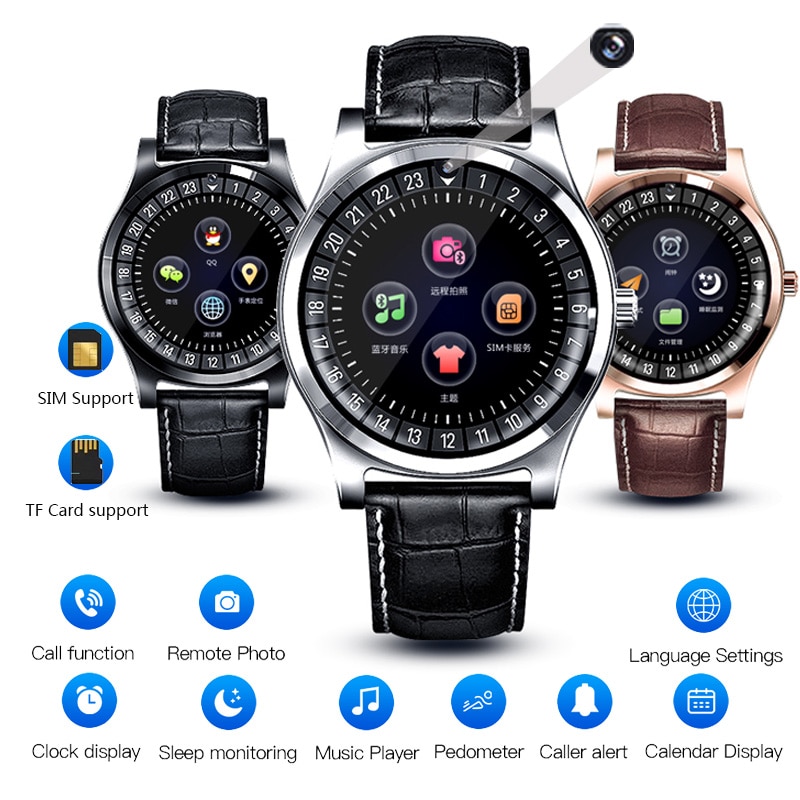 BINSSAW Mannen Vrouwen Slimme Horloge Ondersteuning met Camera Bluetooth SIM SD Card Smartwatch Horloge voor Android Telefoon Paar Band + doos
