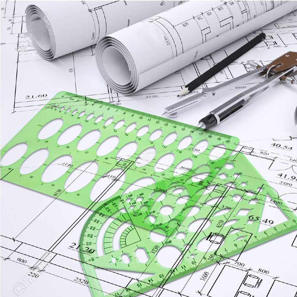 Kryzulax Righelli Da Disegno Geometrici - Set 2 Pezzi Con Cerchi E Forme In Plastica Trasparente Verde