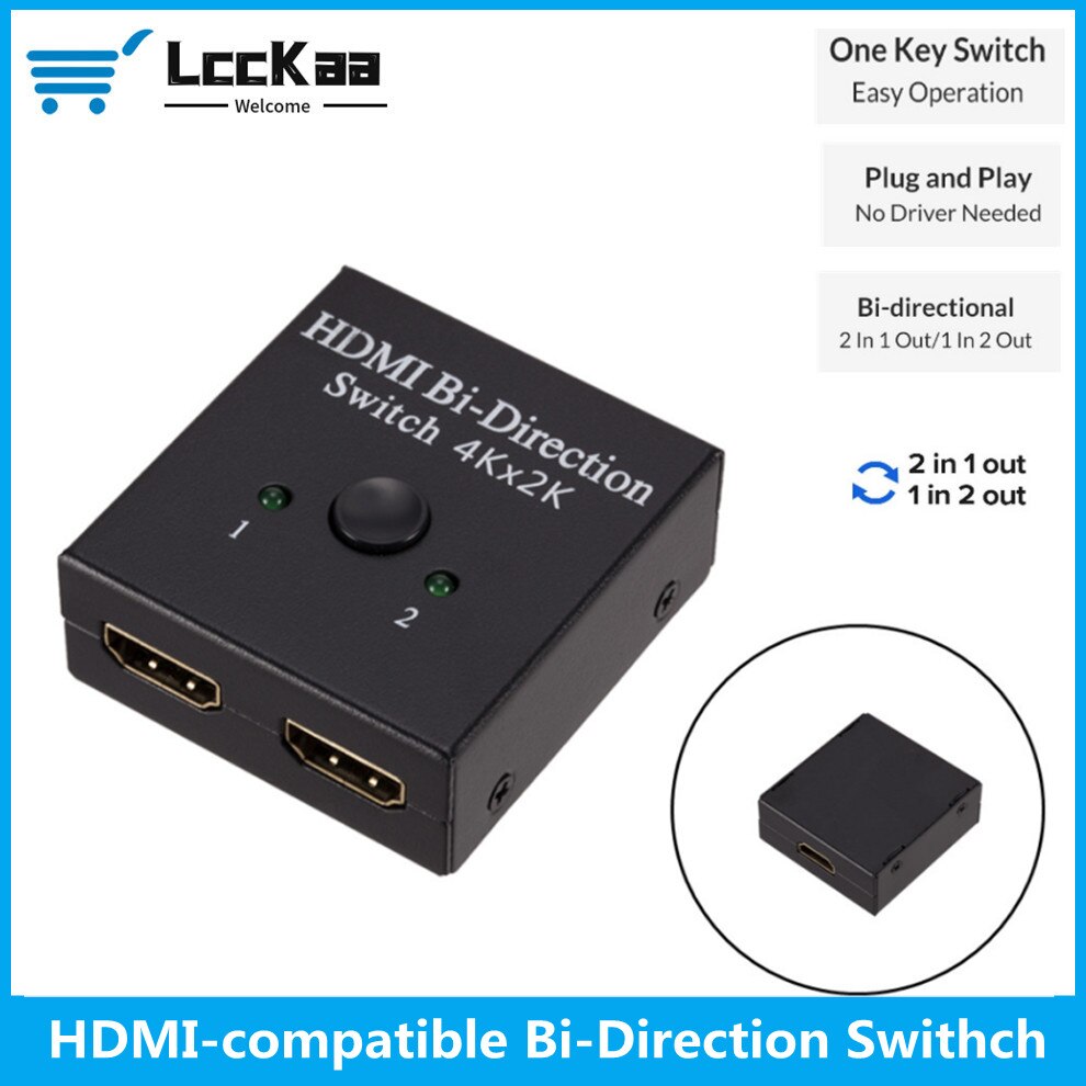 LccKaa Bi-directional HDMI Switcher UHD 2 Ports Manual 2x1 1x2 HDMI Switch HDCP Supports 4K FHD Ultra 1080P for Projector