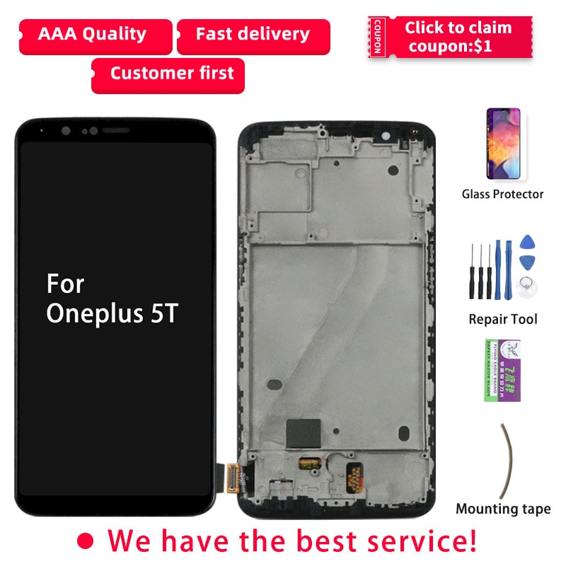 Original LCD Für Oneplus 5 T Display Touchscreen mit Rahmen Digitizer Montage Für Oneplus 5 T 5 T LCD display A5010 LCD