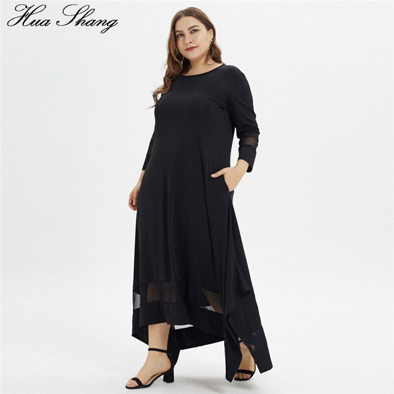 Vestido holgado talla grande musulmán verano cuello redondo Casual Maxi vestido largo negro mujer túnica vestidos irregulares