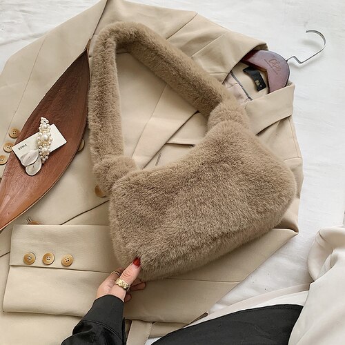 Pluche dames schoudertassen, snoep dames crossbody tassen, luxe bont crossbody tas, flap dames portemonnee: Bruin
