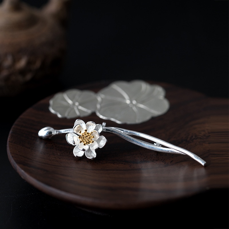 Louleur 925 sterling sølv lotus blomster brocher håndlavede kvinder mænd krave 925 sølv brocher fest brystsmykker