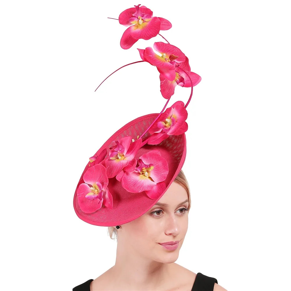 Mulheres Floral Decor Chapelaria Boné, Chá Fascinador Chapéu, Flor Extravagante Headwear, Bonito Headwear, Festa Derby, Elegante senhoras: Vermelho Rosé