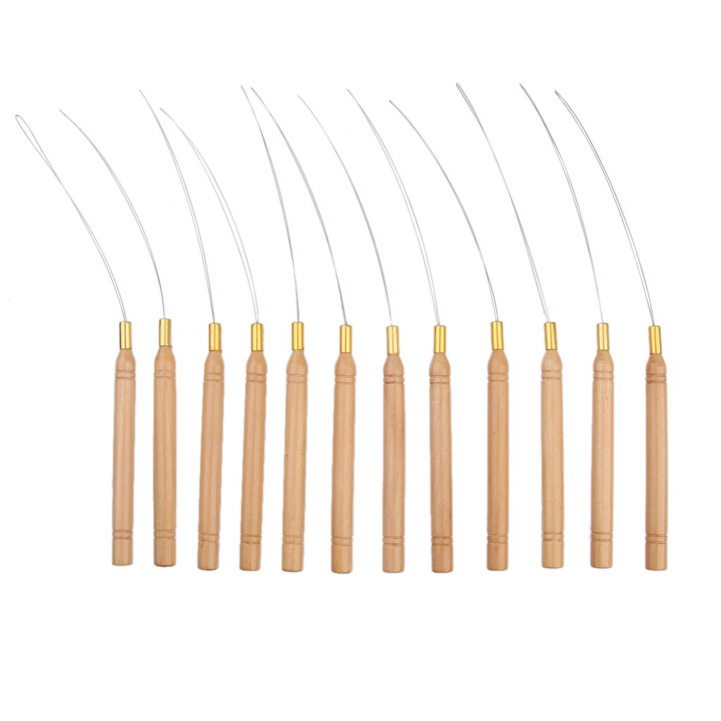 Herramienta enhebradora de agujas de tracción de bucle de extensión de cabello fino, 12 juegos, nueva