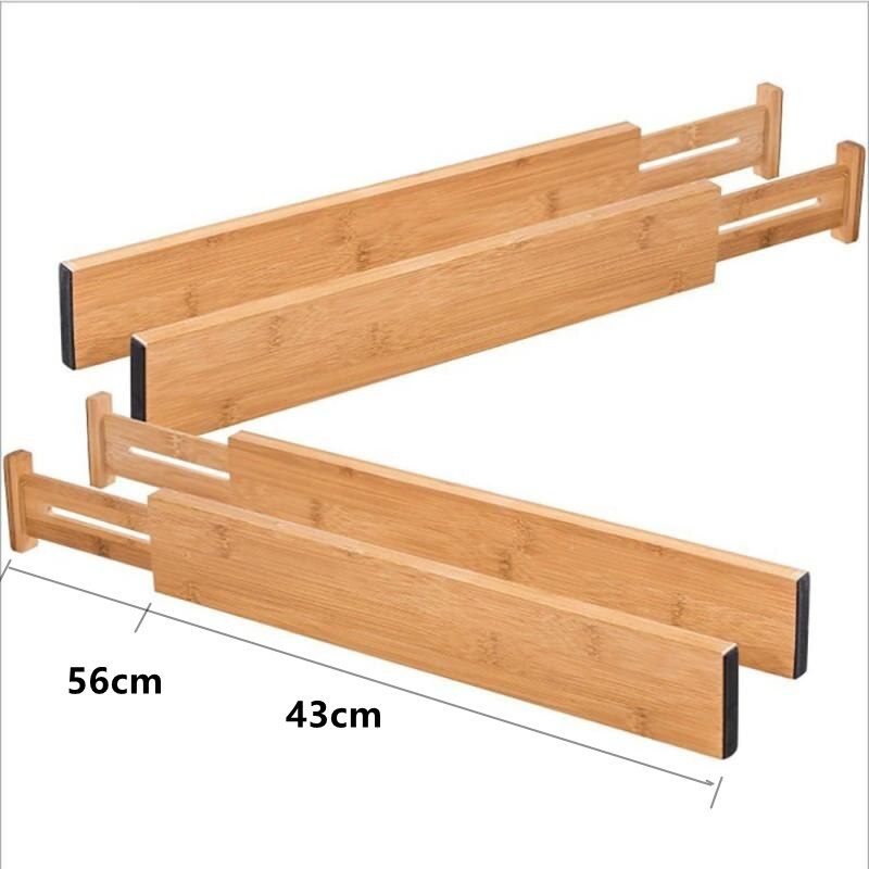 2/4Pcs Bamboo Drawer Dividers Kitchen Drawer Organizer Adjustable Expandable Drawer Dividers Tray Storage Drawer Storage Board: 4 Pack 43-56cm