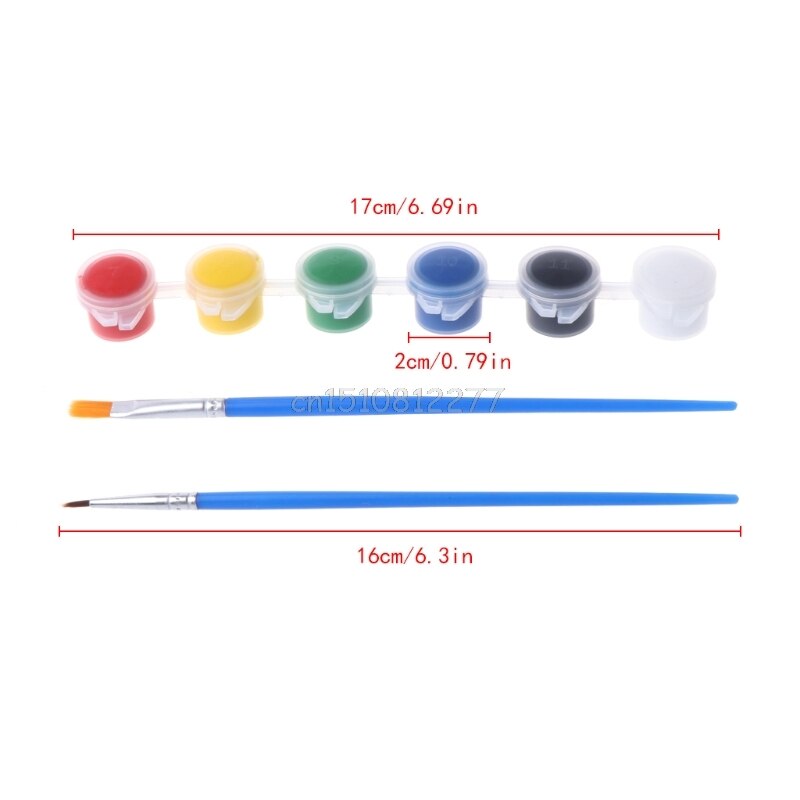6 Colors Acrylic Paints w/ 2 Brushes Nail Art Wall Oil Painting Tools Art Supply M23