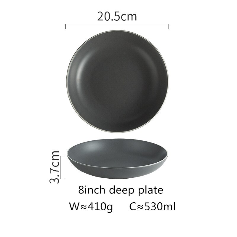 Nordic Ceramic Tableware Matte Glaze Steak Food Plate Bowl Dinner Dish Porcelain Dinnerware Set For Family Hotel 1pc: 8inch deep plate
