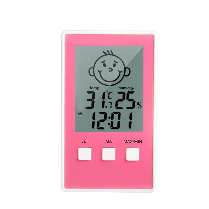 Digitalt termometer hygrometer indendørs udendørstemperatur fugtighedsmåler c / f lcd display sensor probe vejrstationer: Lyserød