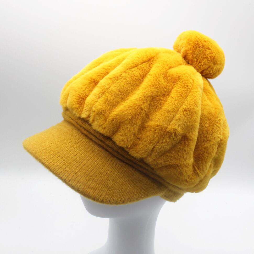 Gorro de punto para niña y niño, boina rosa, octogonal, liso, Newsboy, sombrero para mujer de piel sintética, sombrero de panadero con pompón