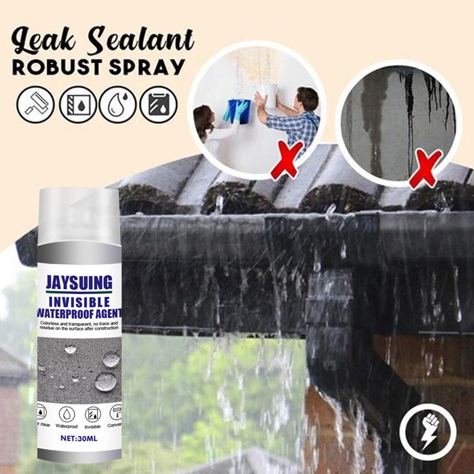 Roof Leak Repair Spray Waterproof Super Strong Bonding Roof Leakproof Glue Permeable Drain Home Patch Tool Waterproof Agent Glue