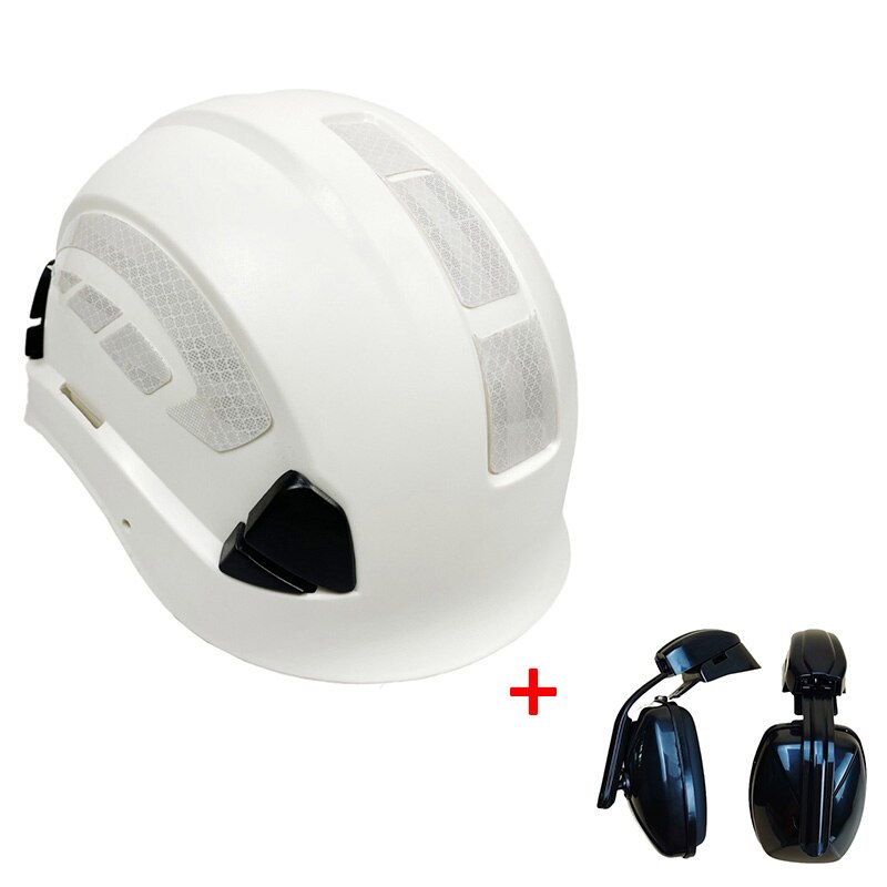 Safety Helmet with Earmuff Kit Anti noise Outdoor Rock Climbing Industrial Protection Rescue Hard Hat Cave exploration: white black2