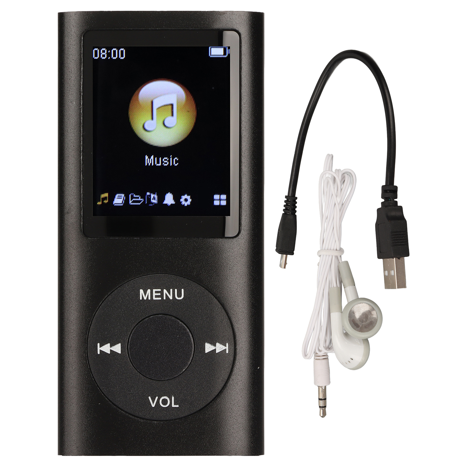 Mini Lettore MP3 con Schermo LCD da 1,8 Pollici, Audio Lossless, Portatile per Corsa, Palestra, Sport, Supporto Scheda TF da 16GB: nero