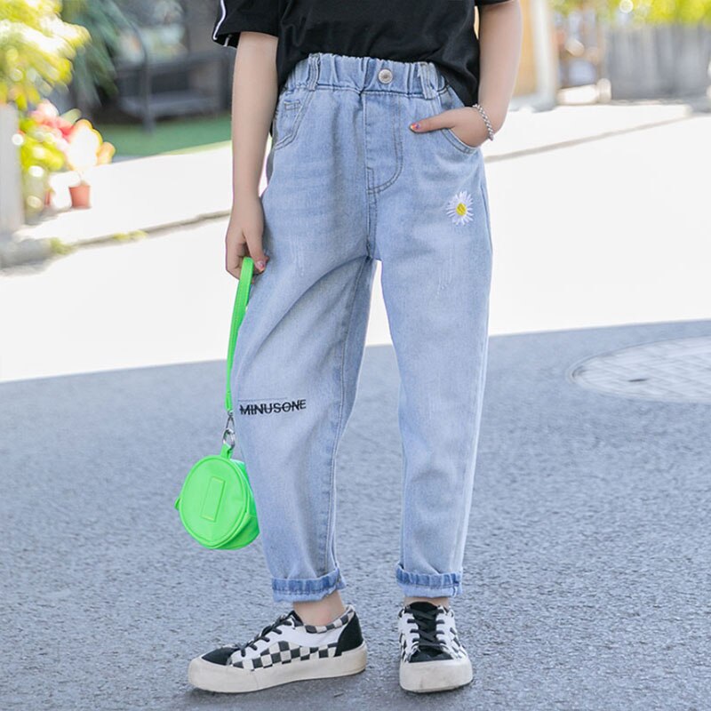 Pantalones vaqueros holgados e informales para niña, pantalón lavado, ropa de otoño para niña de 3, 8, 10, 12 y 14 años