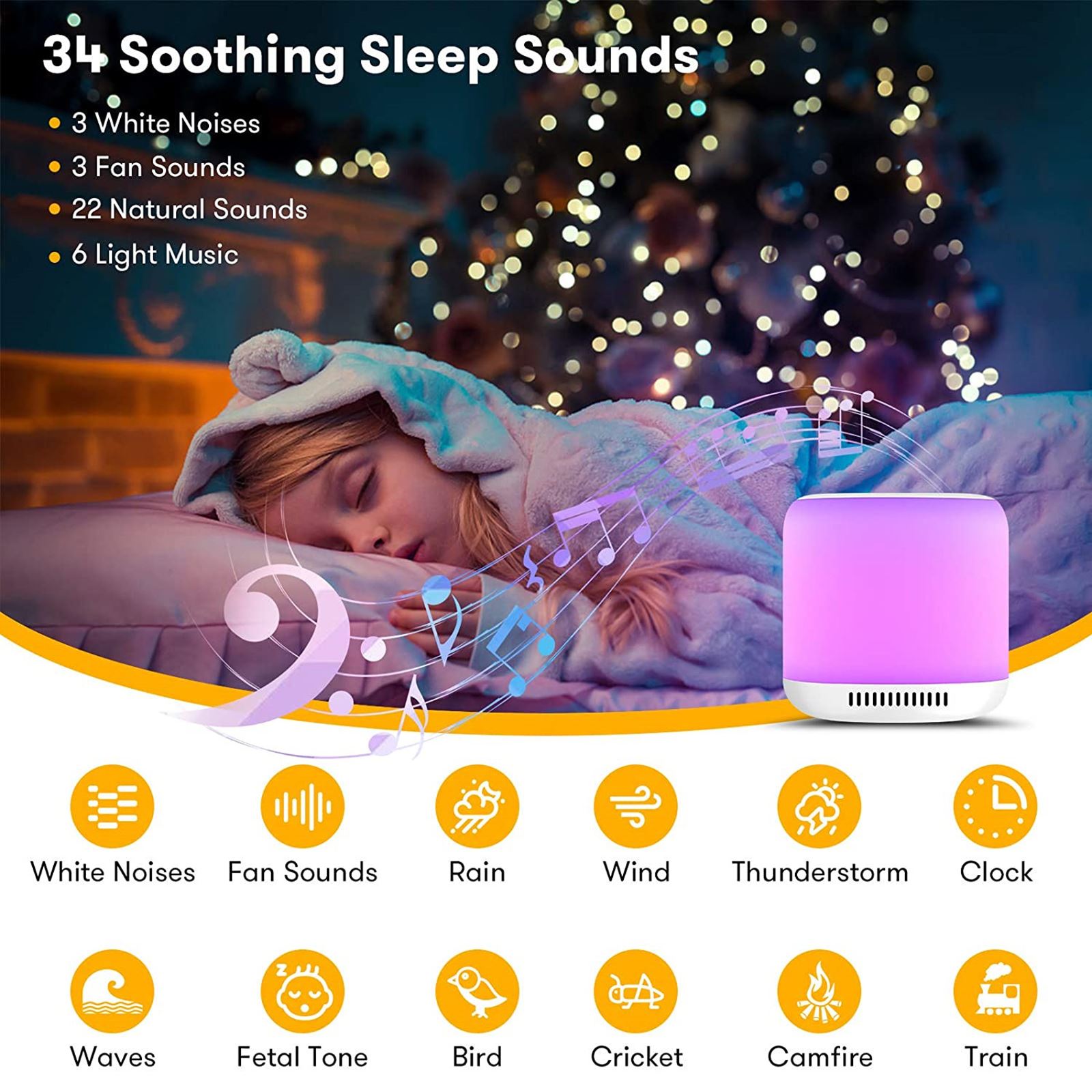 Bedside Night Light Baby Nursery Lamp Sleep Aid Light Breastfeeding Rechargeable Lamp With Sleeping Sounds