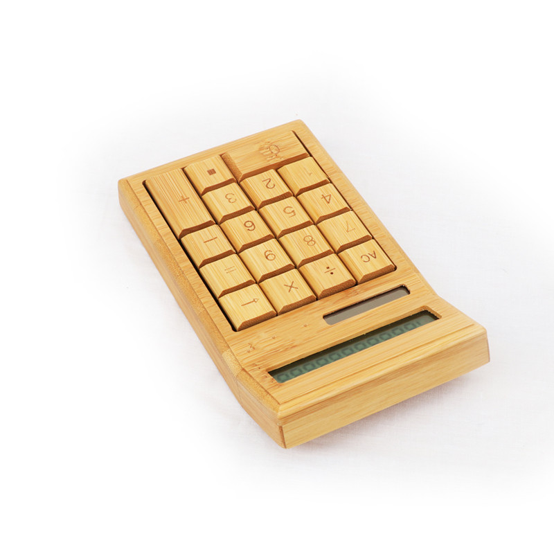 Bamboo Office Calculator 12 Digit LCD Display School Special Christmas Calculate Commercial Tool Battery Solar Powered