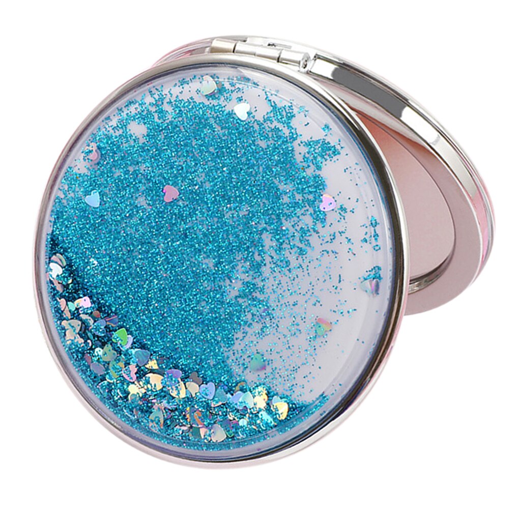 Folding Compact Travel Pocket Beauty Makeup Mirrors, Double Sides Purse Mirrors: Blue-round