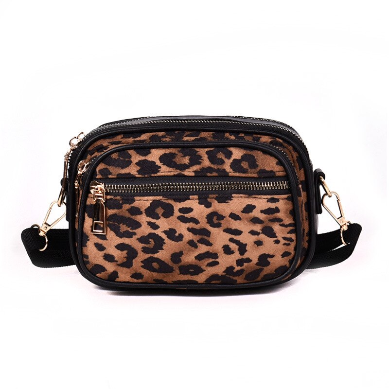 2020 modieuze luipaardprint dames schoudertas multifunctionele outdoor mobiele telefoon tas pu leren koerierstas reisorganizer: Bruin