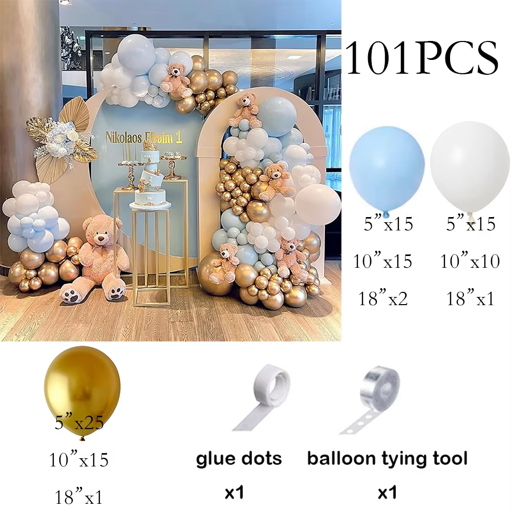 Babyblå ballongbue pastellblå hvite sølvballonger krans konfirmasjon barnebursdagsfest kjønnsavsløringe bryllupsdekorasjon: Marmor