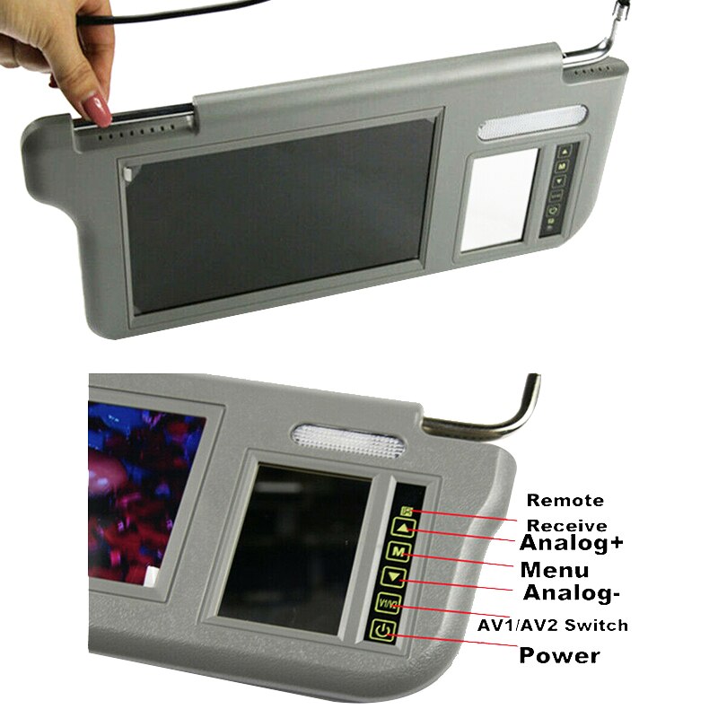 Parasol para espejo retrovisor Interior de coche, pantalla Lcd de 7 pulgadas, reproductor DVD/VCD/AV/TV, cámara trasera (derecha), Visor solar
