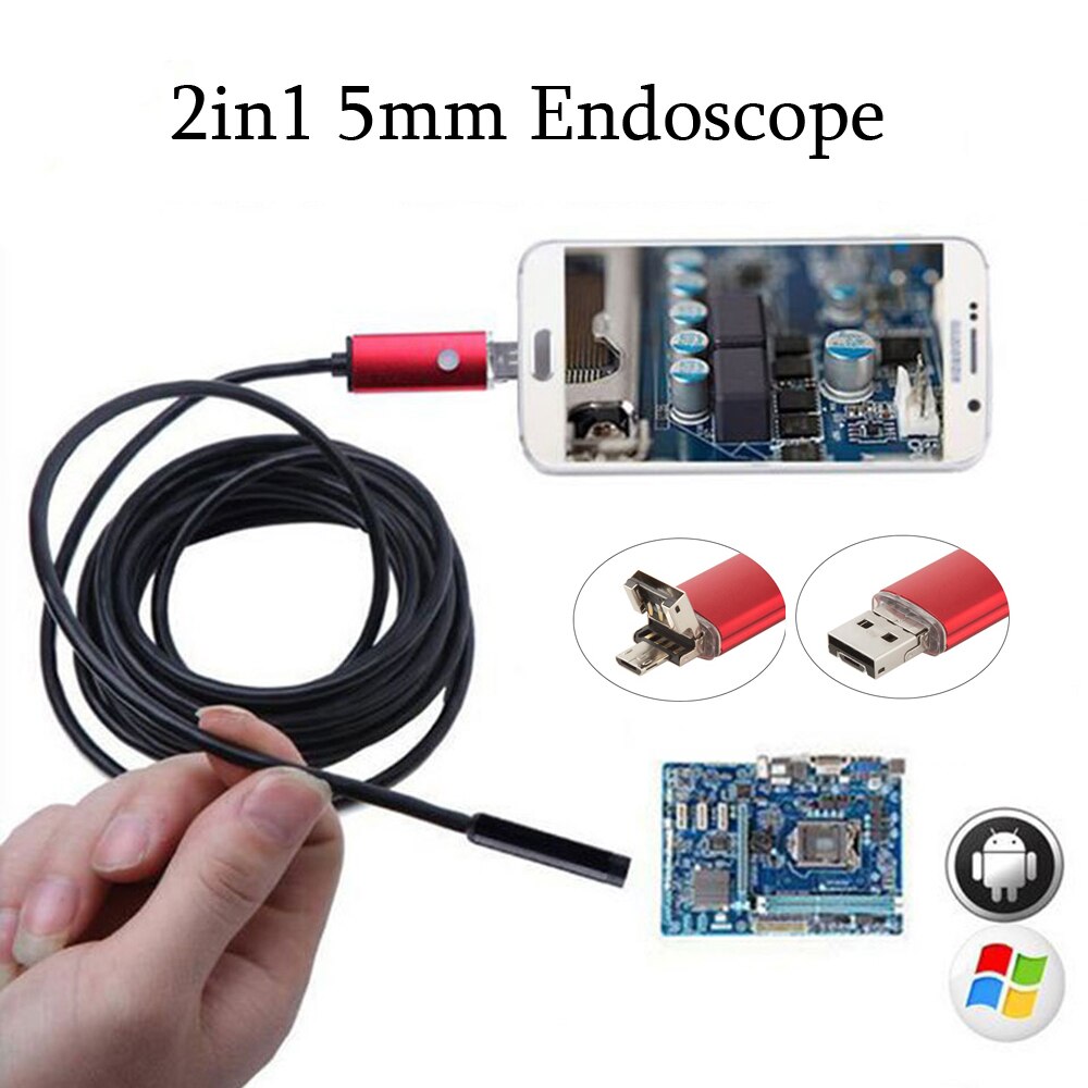 Endoscopio USB Android 2 en 1, 2MP, 1M, 2M, 10M, de 8mm cámara HD, impermeable, cámara USB de serpiente, endoscopio de inspección HD