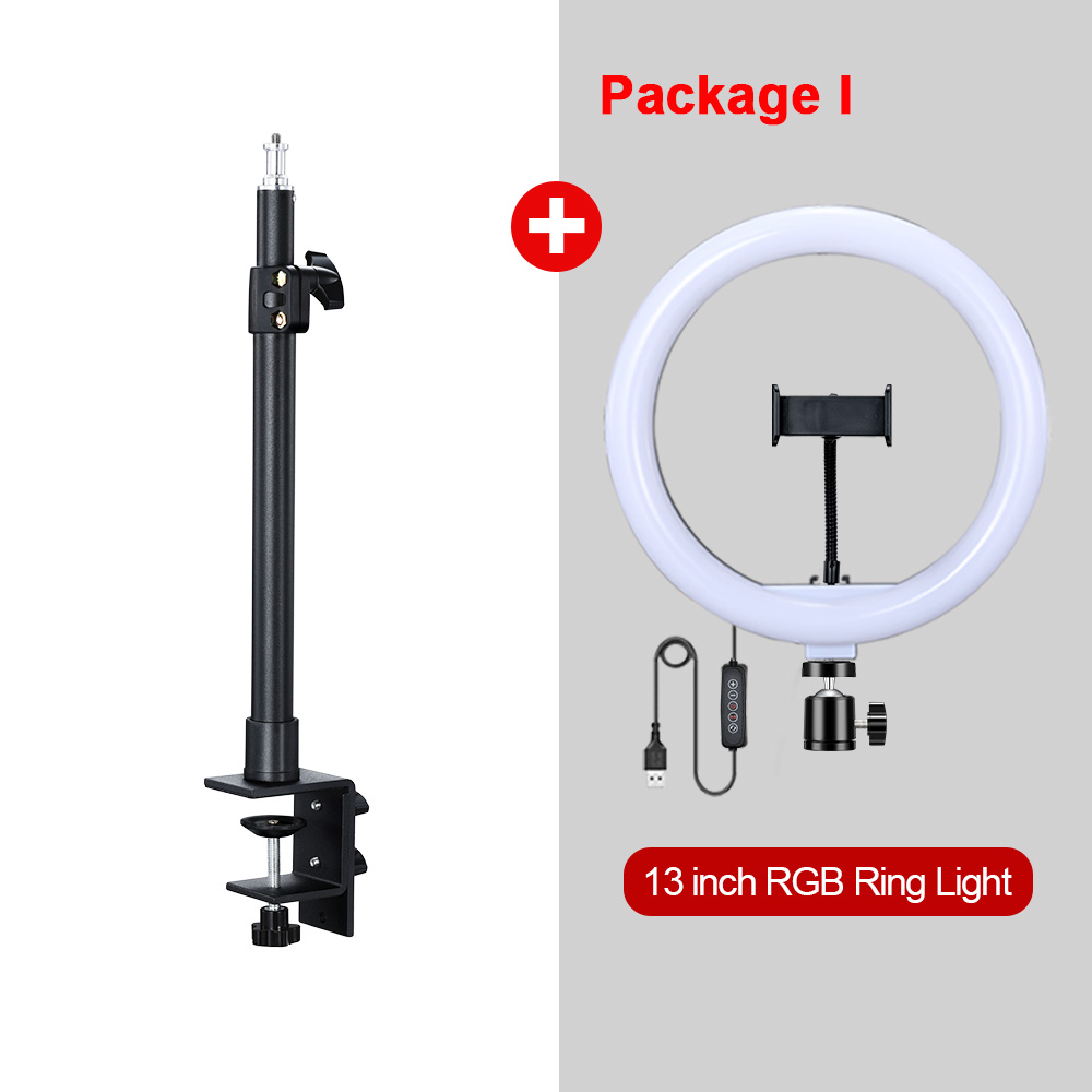 Desktop C-clamp Light Stand with 360 Rotatable Ball Head 1/4 inch Screw, Adjustable Aluminum Holder for Ring Light Camera Video: Ivory