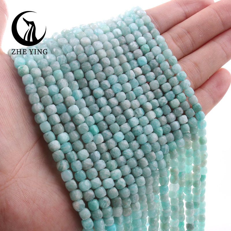 Cuentas cuadradas de piedra facetada Natural, amatista, amazonita, cuentas espaciadoras sueltas para pulsera DIY, collar, accesorios, hebra de 4x4mm de 15''